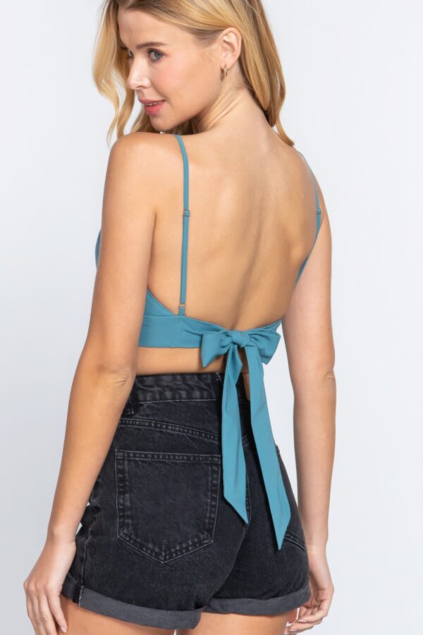 Sleeveless Back Ribbon Tie Cami Crop Top – Emerald