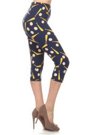 Baseball Print High-Waist Capri Leggings – Multi