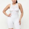 Pointelle Stitch Romper with Delicate Knit Detail – White