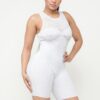 Pointelle Stitch Romper with Delicate Knit Detail – White
