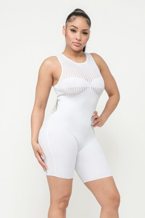 Pointelle Stitch Romper with Delicate Knit Detail – White