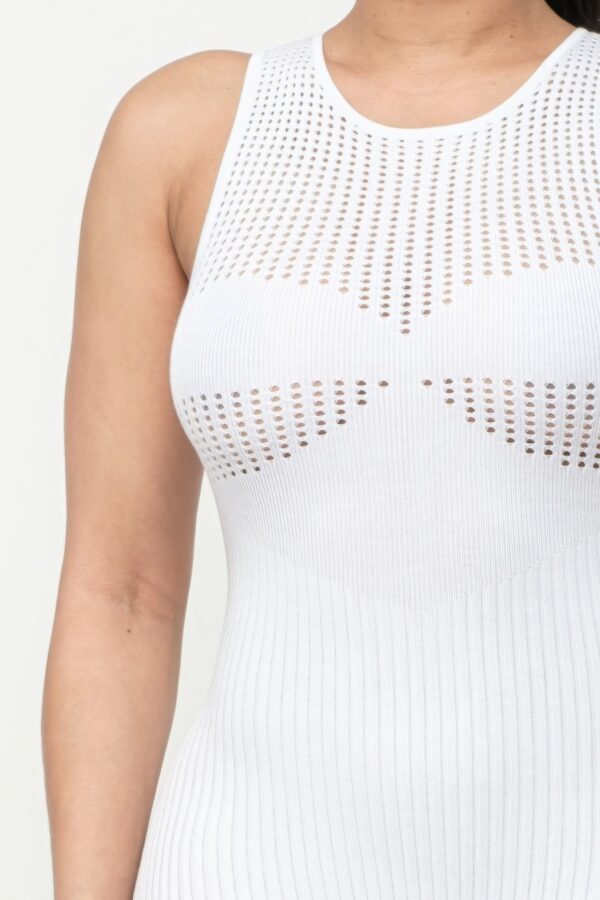 Pointelle Stitch Romper with Delicate Knit Detail – White