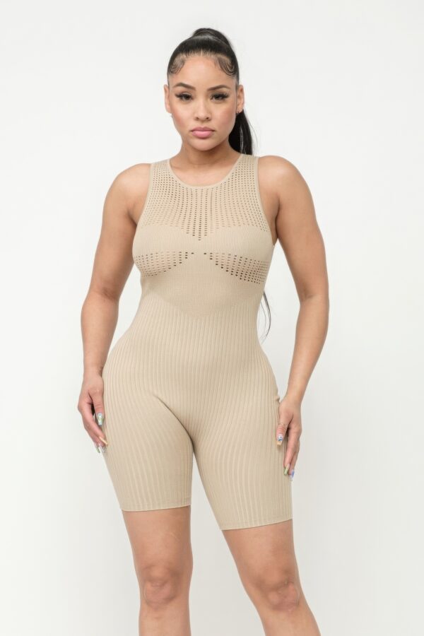 Pointelle Stitch Romper – Stone