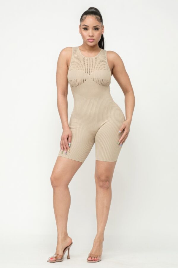 Pointelle Stitch Romper – Stone