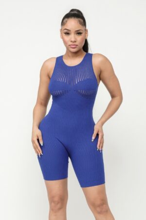 Pointelle Stitch Romper with Knit Detail – Cobalt Blue