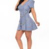 Houndstooth Chain-Belt Denim Dress – Blue