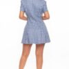 Houndstooth Chain-Belt Denim Dress – Blue
