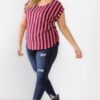 Plus Striped Short-Sleeve Relax Top – Burgundy