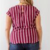 Plus Striped Short-Sleeve Relax Top – Burgundy