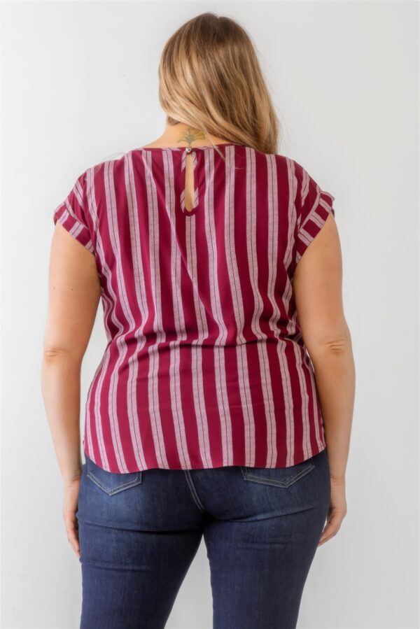 Plus Striped Short-Sleeve Relax Top – Burgundy