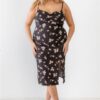 Plus Floral Ribbed Ruched Midi Dress – Black