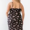 Plus Floral Ribbed Ruched Midi Dress – Black