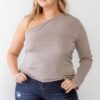 Plus Size One-Shoulder Textured Top – Mocha