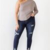 Plus Size One-Shoulder Textured Top – Mocha