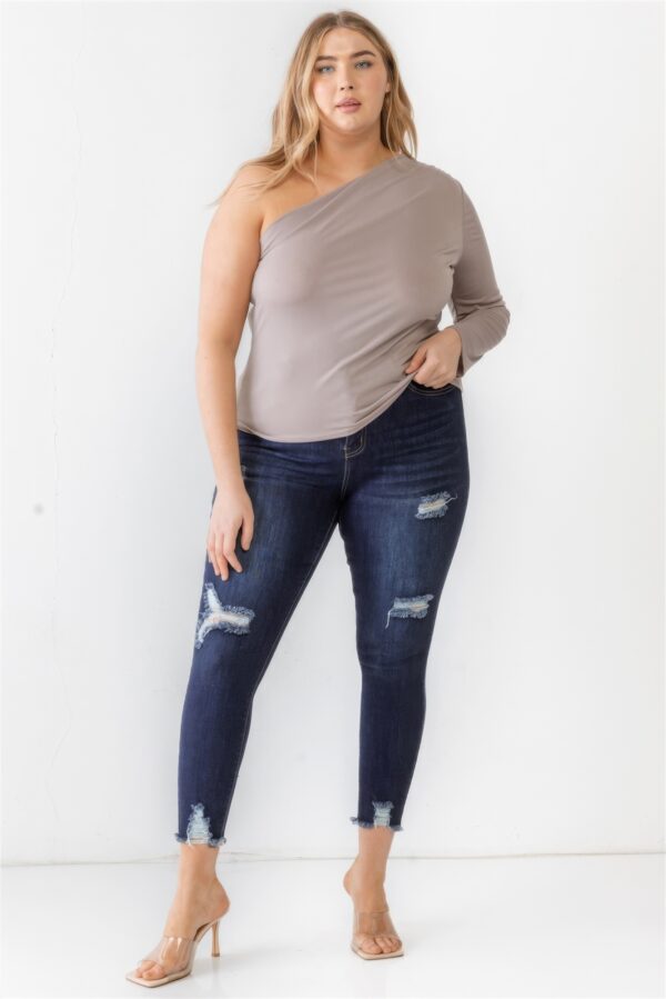Plus Size One-Shoulder Textured Top – Mocha