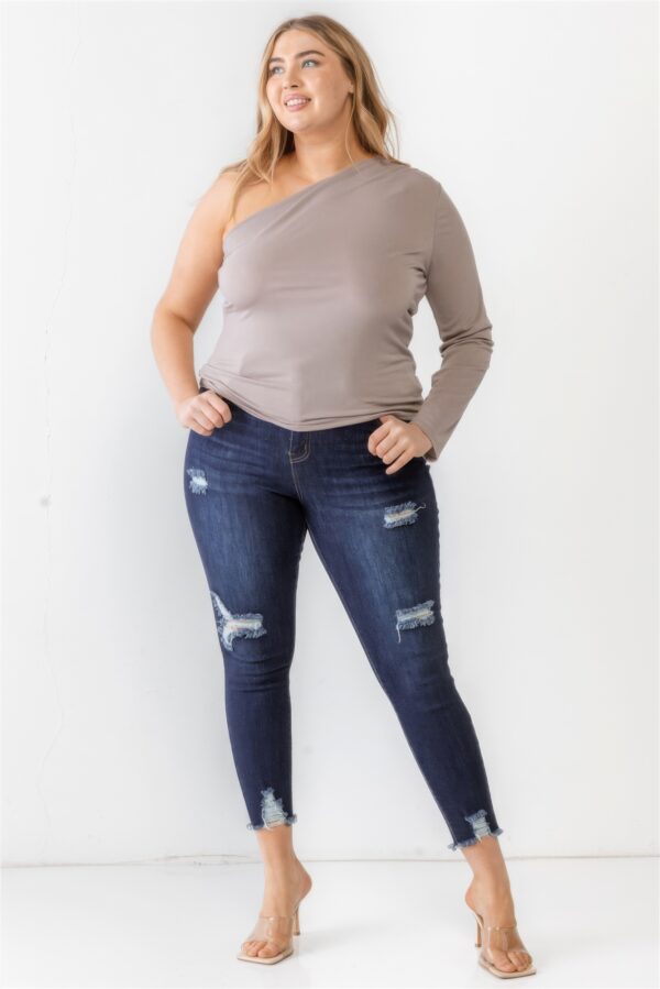 Plus Size One-Shoulder Textured Top – Mocha