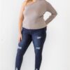 Plus Size One-Shoulder Textured Top – Mocha