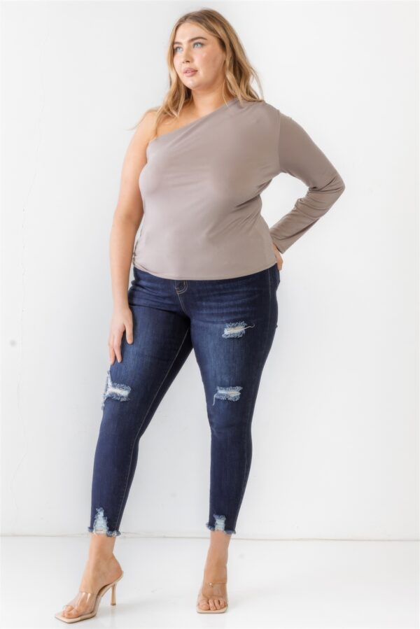 Plus Size One-Shoulder Textured Top – Mocha