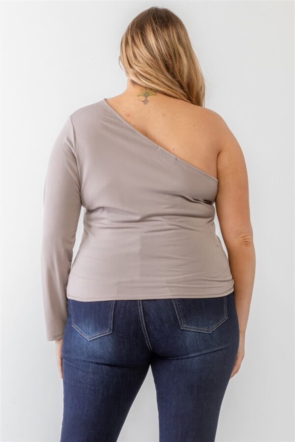 Plus Size One-Shoulder Textured Top – Mocha