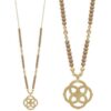Wood Bead Necklace – Flower Geometric Pendant