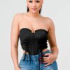 Sweetheart Lace Ruffled Drawstring Bustier Top – Black