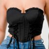 Sweetheart Lace Ruffled Drawstring Bustier Top – Black