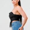 Sweetheart Lace Ruffled Drawstring Bustier Top – Black