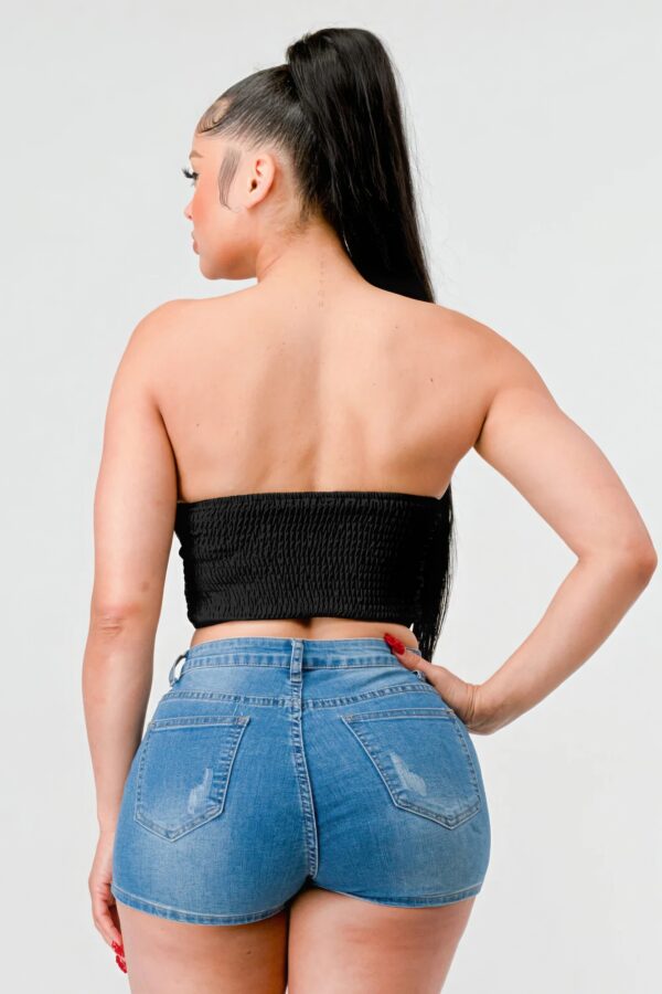 Sweetheart Lace Ruffled Drawstring Bustier Top – Black