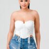 Sweetheart Ruffled Lace Drawstring Bustier Top – Off White