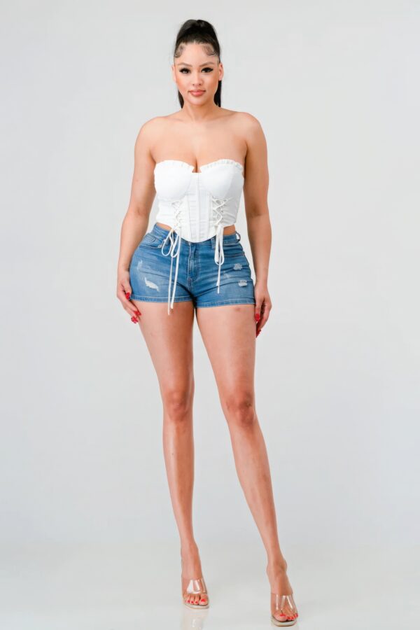 Sweetheart Ruffled Lace Drawstring Bustier Top – Off White