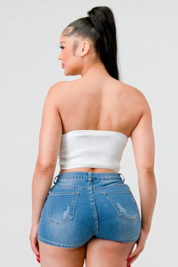 Sweetheart Ruffled Lace Drawstring Bustier Top – Off White