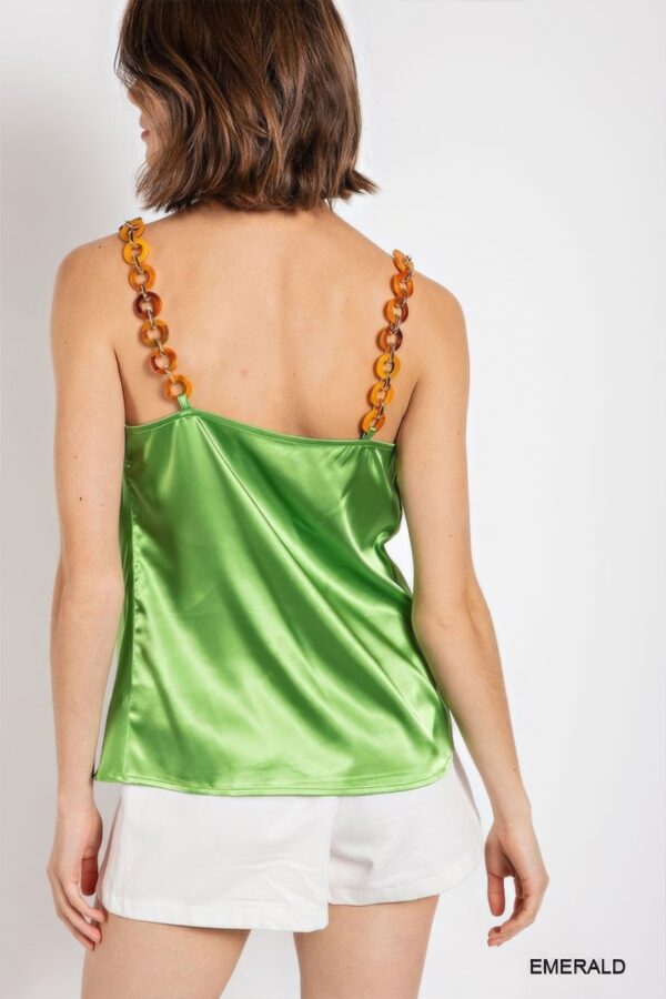 Satin Cowl Neck Camisole with Chain Strap – Emerald