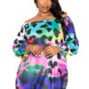 Electric Leopard Off-Shoulder Bubble Mini Dress – Plus Size