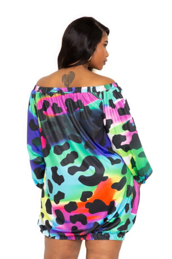 Electric Leopard Off-Shoulder Bubble Mini Dress – Plus Size