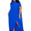 Mock Neck Back Cape Dress – Royal (Plus Size)