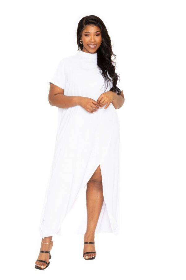 Plus Size Mock Neck Back Cape Dress in White