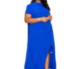 Mock Neck Back Cape Dress – Royal (Plus Size)