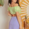 Organza Puff Sleeve Crop Top – Lime