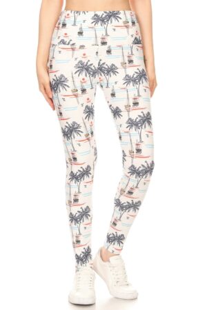 Yoga-Style Banded Sailor Print High-Waist Leggings