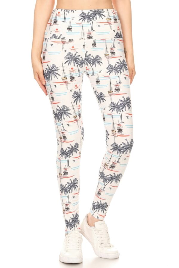 Yoga-Style Banded Sailor Print High-Waist Leggings