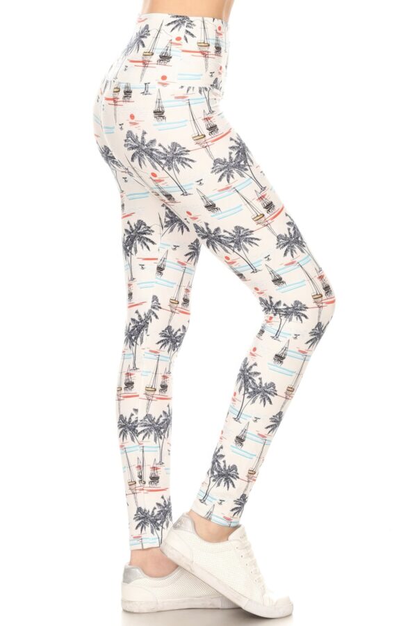 Yoga-Style Banded Sailor Print High-Waist Leggings