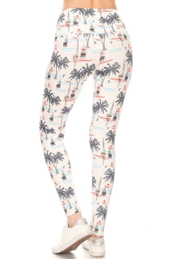 Yoga-Style Banded Sailor Print High-Waist Leggings