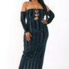 Striped Velvet Off-Shoulder Dress – Hunter (Plus Size)