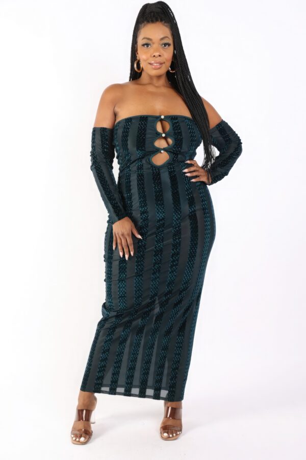 Striped Velvet Off-Shoulder Dress – Hunter (Plus Size)