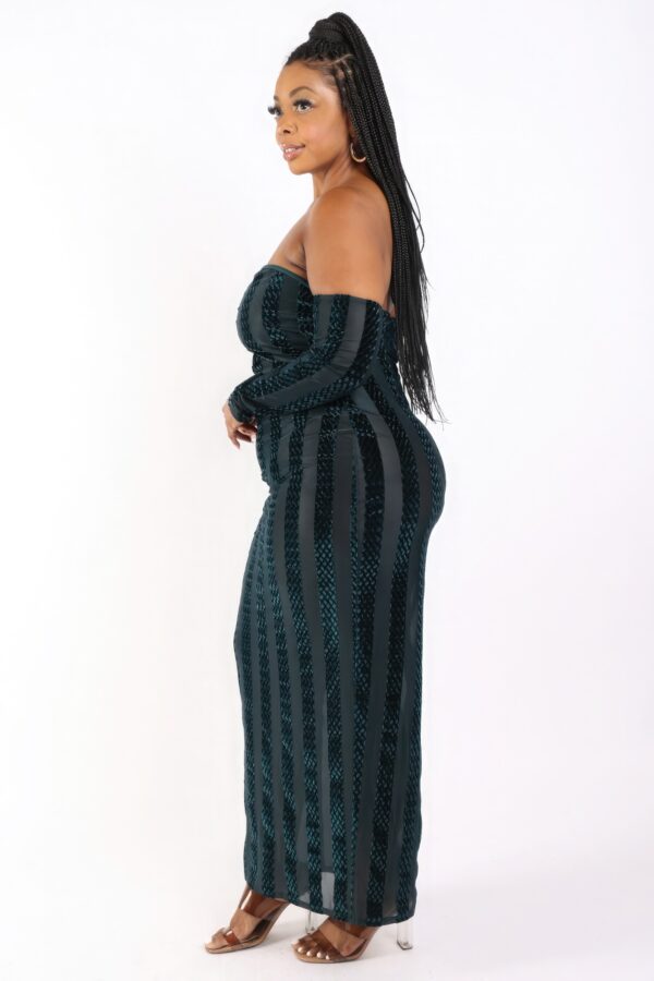 Striped Velvet Off-Shoulder Dress – Hunter (Plus Size)