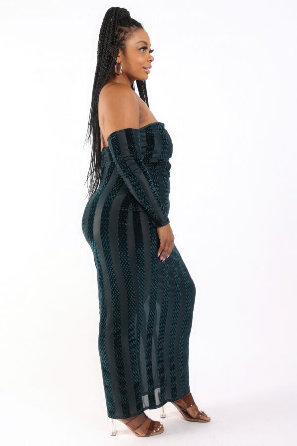 Striped Velvet Off-Shoulder Dress – Hunter (Plus Size)