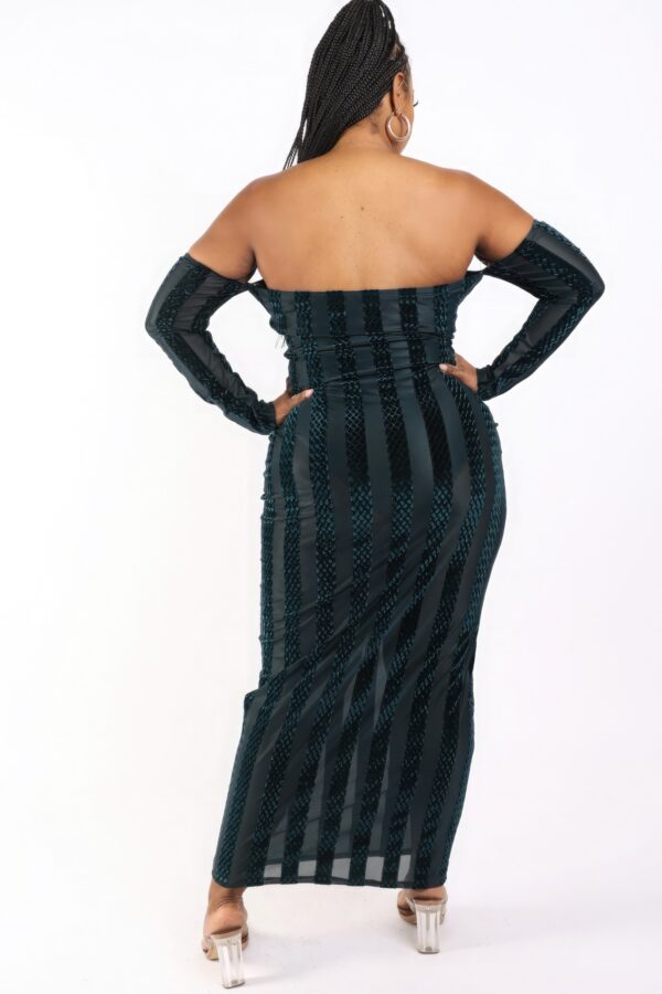 Striped Velvet Off-Shoulder Dress – Hunter (Plus Size)