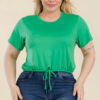Plus Size Tie-Front Drawstring Crop Top – Short Sleeve