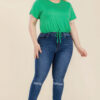 Plus Size Tie-Front Drawstring Crop Top – Short Sleeve