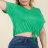 Plus Size Tie-Front Drawstring Crop Top – Short Sleeve